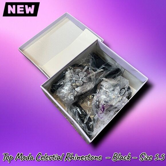 New in Box Top Moda Celestial Rhinestone Flower Wrap-Up Heels – Black – Size 5.5 - Picture 3 of 7